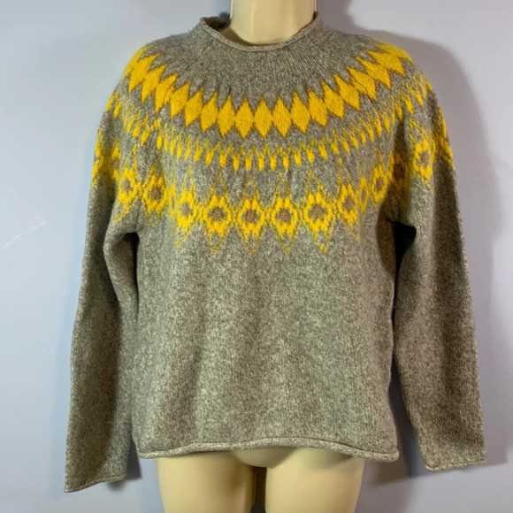 Upwest womens fair isle roll neck sweater gray yellow size small cotton blend - Picture 1 of 9